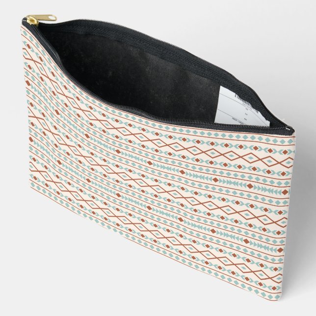 Pochette À Accessoires Aztec Formes Motif rouille crème Turquoise (Ouvrir)