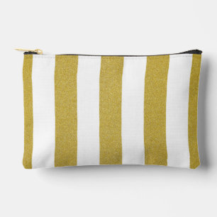 Pochette À Accessoires Bandes d'or, Blancs, Motif rayé