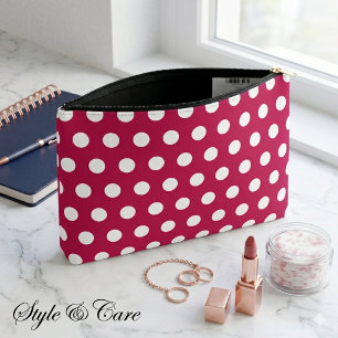 Pochette À Accessoires Belle Accessoire à Zip Rose Rouge et Point Blanc