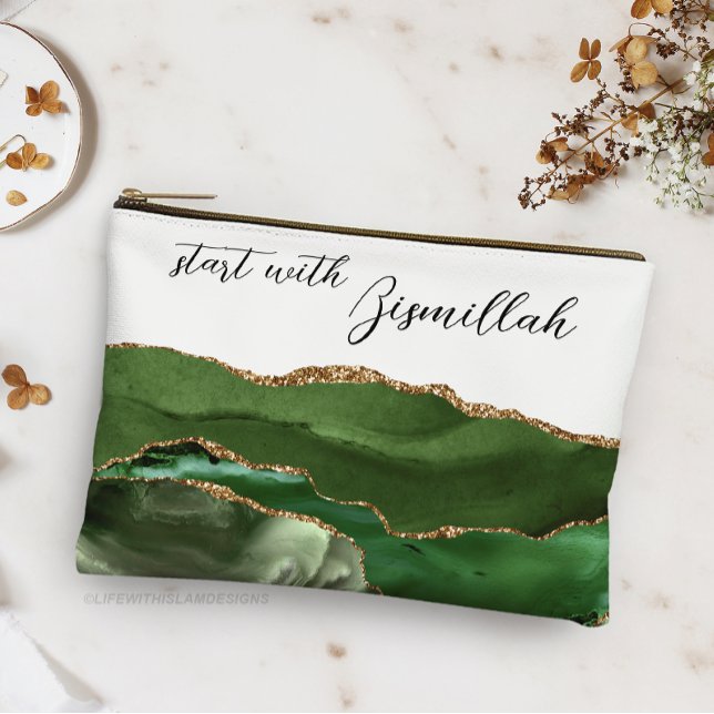 Pochette À Accessoires Bismillah Alhamdullilah Green Agate (Créateur téléchargé)