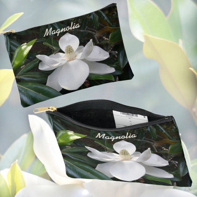 Pochette À Accessoires Blanc Magnolia Floral Photographique Botanique (Créateur téléchargé)