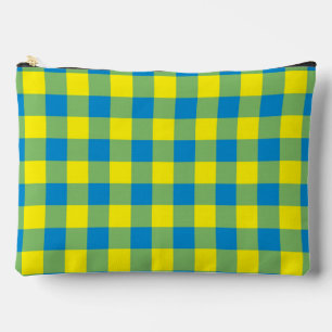 Pochette À Accessoires Bleu Jaune Vert Carreaux Motif Vichy Grand