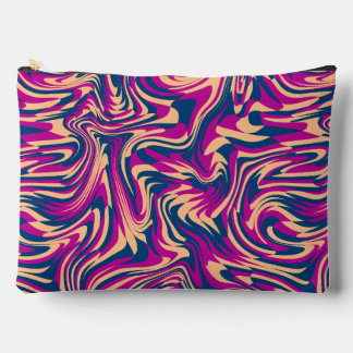 Pochette À Accessoires Bleu Magenta Beige Abstrait Fluide Ondes