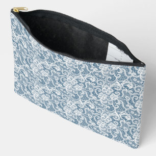 POCHETTE À ACCESSOIRES BLEU MOYEN AVEC VERRE BLANC INTRIQUÉ