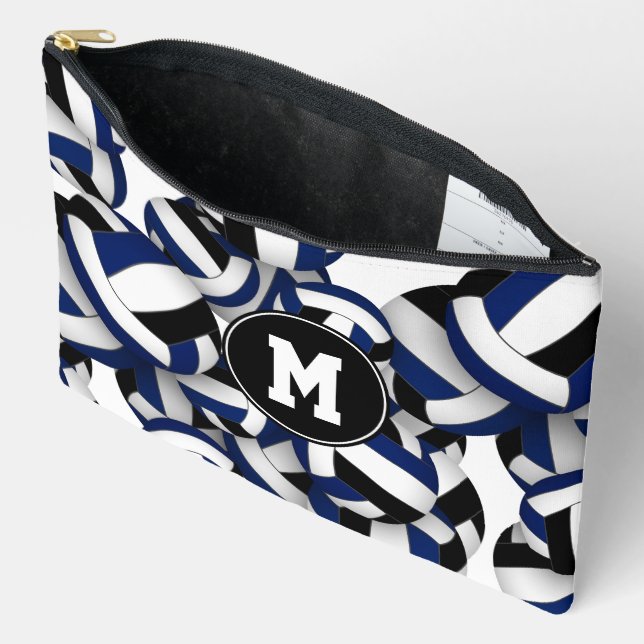 Pochette À Accessoires bleu noir volleyballs motif monogrammé (Ouvrir)