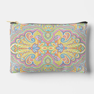 Pochette À Accessoires Bleu Rose Violet Orange Motif Paisley Chic