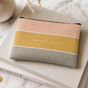 Pochette À Accessoires Bloc de couleur Rose Or Gris Monogramme à rayures