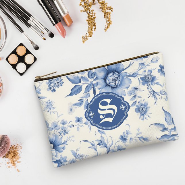 Pochette À Accessoires Blue Floral French Toile Chinoiserie Personnalisée (Créateur téléchargé)