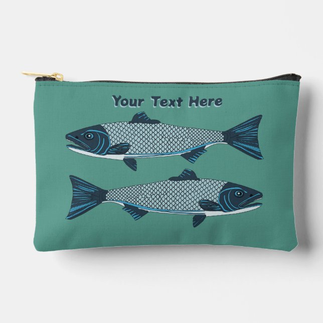 Pochette À Accessoires Blue Folk Art Trout/Saumon (Recto)