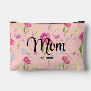 Pochette À Accessoires Blush Rose Fleur Sauvage Script Maman Établie