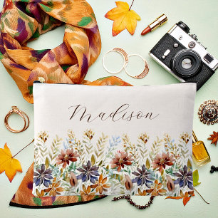 Pochette À Accessoires Bordure de fleurs sauvages d'automne personnalisée