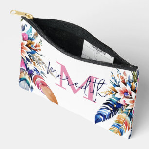 Pochette À Accessoires Bordure de plumes Boho personnalisée