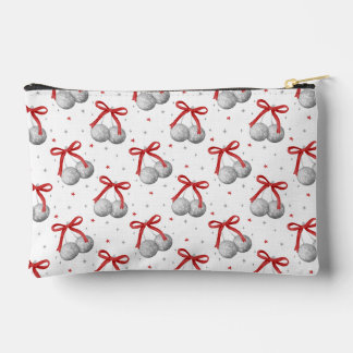 Pochette À Accessoires Boules disco argentées de Noël avec nœud rouge