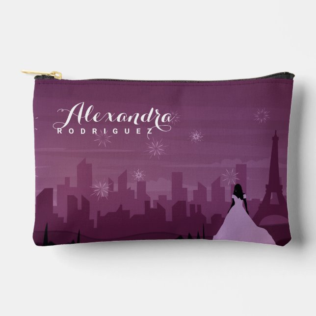 Pochette À Accessoires Bourgogne Rose Paris Feu d'artifice Quinceañera (Recto)