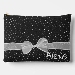 Pochette À Accessoires Bow blanc et ruban sur les points avec nom