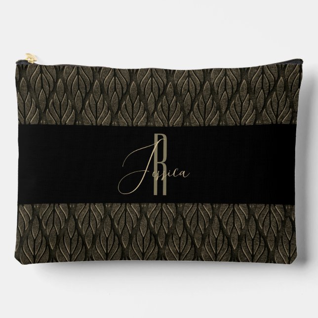 Pochette À Accessoires Brown or Laisser cuir motif & monogramme (Recto)