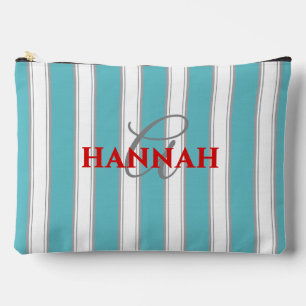 Pochette À Accessoires Cabana Stripe Monogramme en bleu turquoise