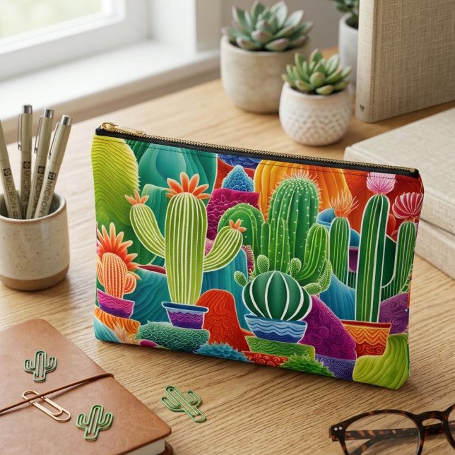 Pochette À Accessoires Cactus en pot abstrait  (Créateur téléchargé)