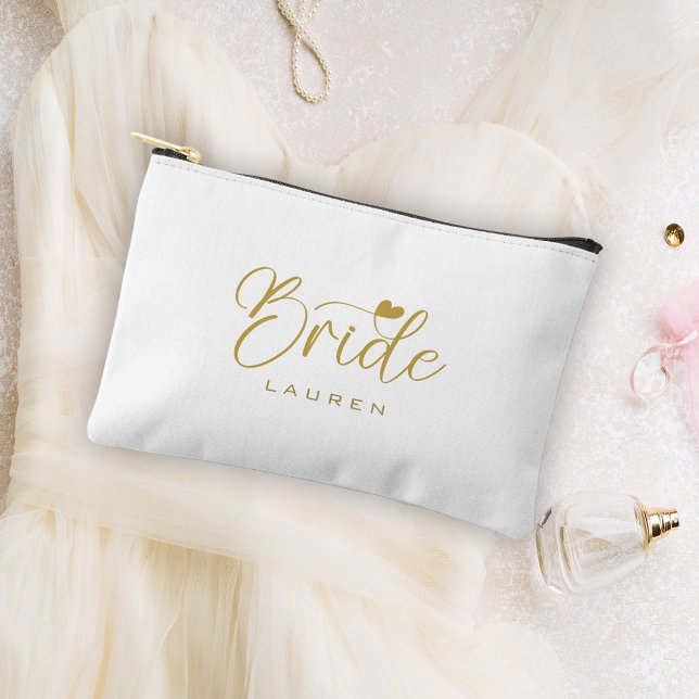 Pochette À Accessoires Cadeau de Mariée Élégant Écriture Or Nom Cosmétiqu (Créateur téléchargé)