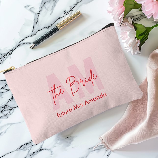 Pochette À Accessoires Cadeau de Mariée Rose Rougeur | Nom Personnalisé (Créateur téléchargé)