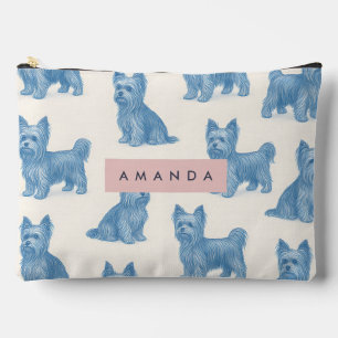 Pochette À Accessoires Cadeau Personnalisé Yorkshire Terrier Bleu Nom Mig