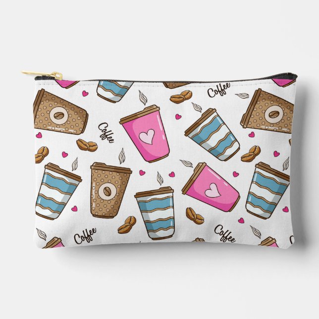 Pochette À Accessoires Cafés, Haricots, Coeurs, Amateur De Café (Recto)
