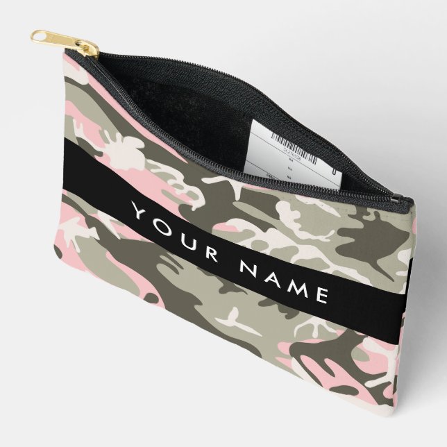 Pochette À Accessoires Camouflage rose et vert Votre nom Personnalisez (Ouvrir)