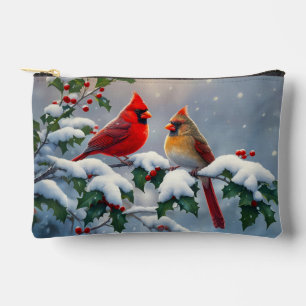 Pochette À Accessoires Cardinaux rouges et houx dans la neige