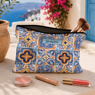 Pochette À Accessoires Carreaux de céramique siciliens bleus blancs Médit