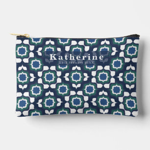 Pochette À Accessoires Carrelage Méditerranéen Rétro Bleu Nuit Blanc