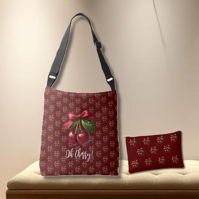 Pochette À Accessoires Cerises avec un bow (Cherries with a Bow-Oh Cherry-Tote Bag and small Pouch)