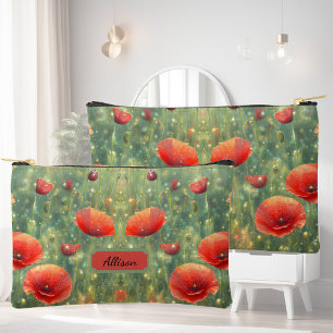 Pochette À Accessoires Champ lumineux de pavots rouges, personnalisable