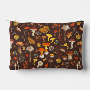 Pochette À Accessoires Champignons sauvages sur brun