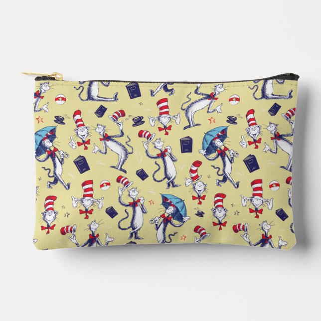 Pochette À Accessoires Chat Dans Le Casquette | Motif jaune (Recto)