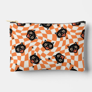 Pochette À Accessoires Chat noir rétro Motif chèque orange