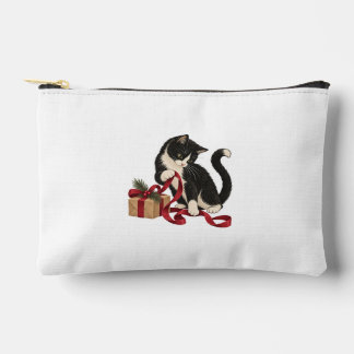 Pochette À Accessoires Chat Smoking avec Ruban Cadeau Rouge