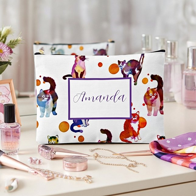 Pochette À Accessoires Chats colorés personnalisés (Créateur téléchargé)