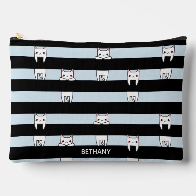 Pochette À Accessoires Chats Escalades mignons sur rayé personnalisé (Recto)