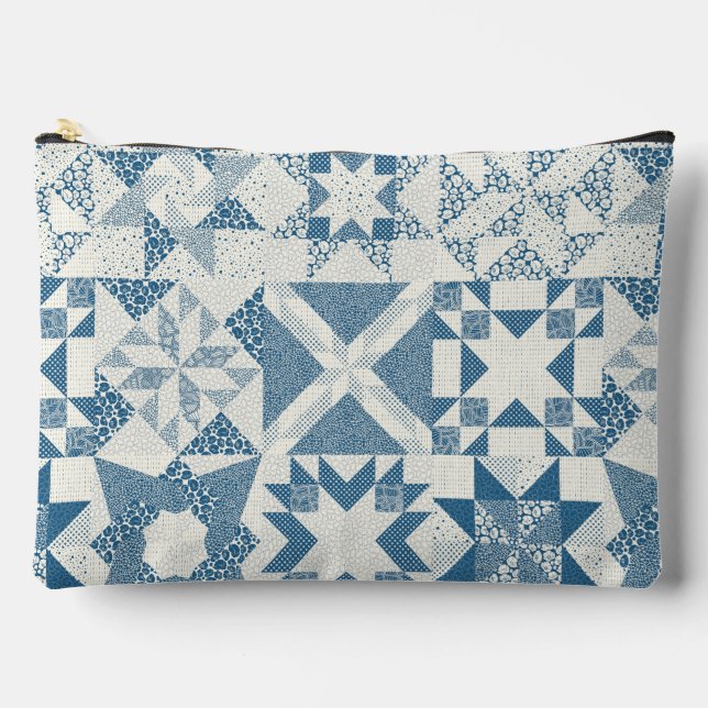 Pochette À Accessoires Cheater Traditionnel Patchwork Stars Quilt Blue (Recto)
