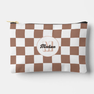 Pochette À Accessoires Chèque carré mocha brun blanc rétro Monogramme