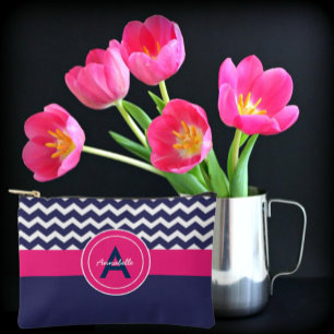 Pochette À Accessoires Chevron bleu foncé rose