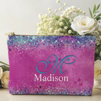 Chic aqua rose irisé parties scintillant monogramm