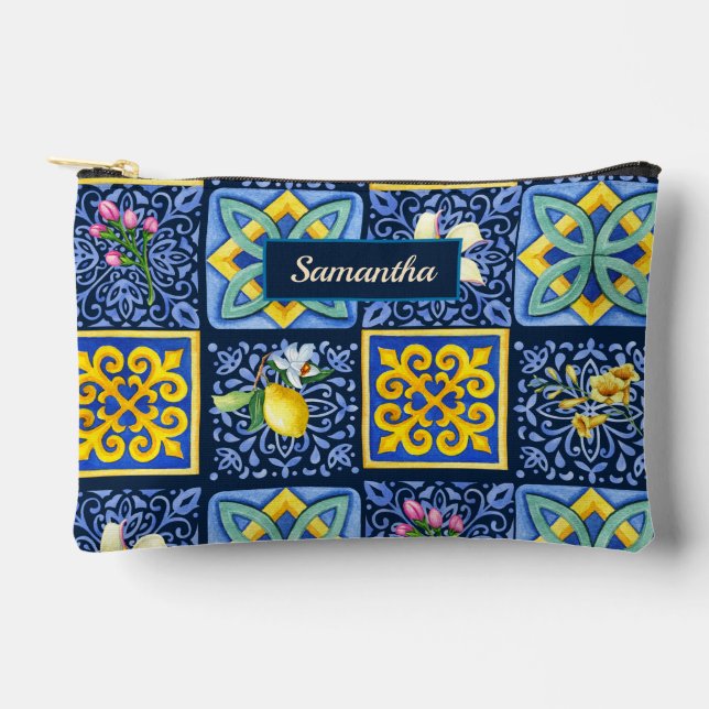 Pochette À Accessoires Chic Bleu turquoise Sicilien agrumes méditerranéen (Recto)