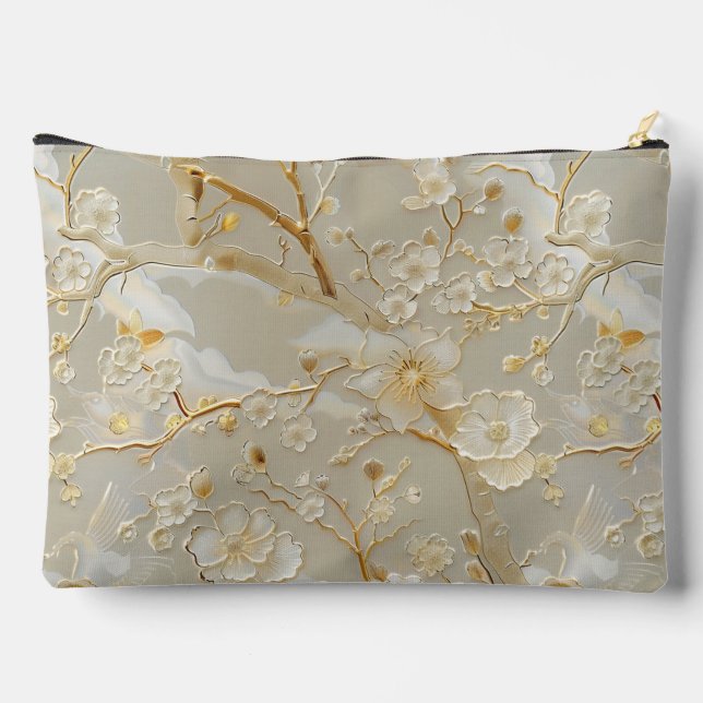 Pochette À Accessoires Chic crème or motif floral (Verso)