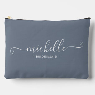 Pochette À Accessoires Chic Minimaliste Acier Bleu Épouse Personnalisée