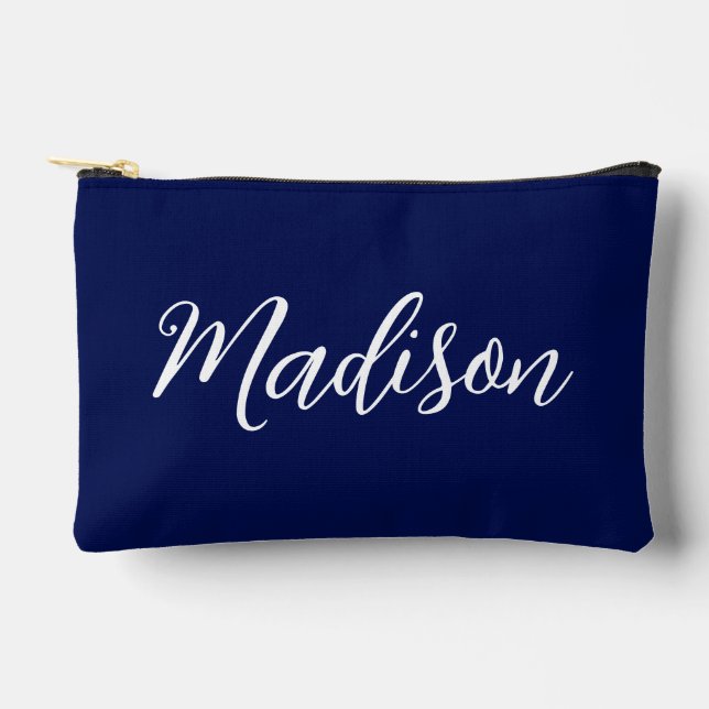 Pochette À Accessoires Chic Navy Blue Name Custom Handwritten Script (Recto)