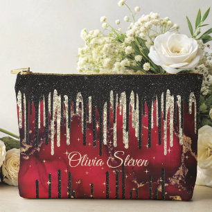Pochette À Accessoires Chic rouge noir gouttes parties scintillant monogr