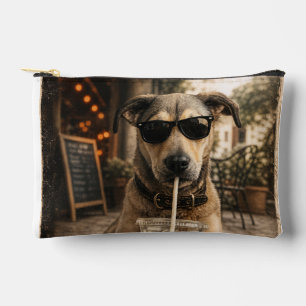 Pochette À Accessoires Chien drôle et cool buvant un café glacé