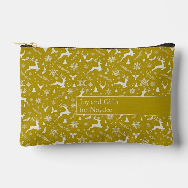 Pochette À Accessoires Christmas Reindeer Pattern Yellow with Text (Recto)
