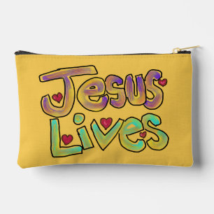 Pochette À Accessoires Citation Chrétienne ‘Jésus Vit’ Jaune Clair